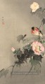Stonechat et fleurs fleurissant Ohara KOSON oiseaux